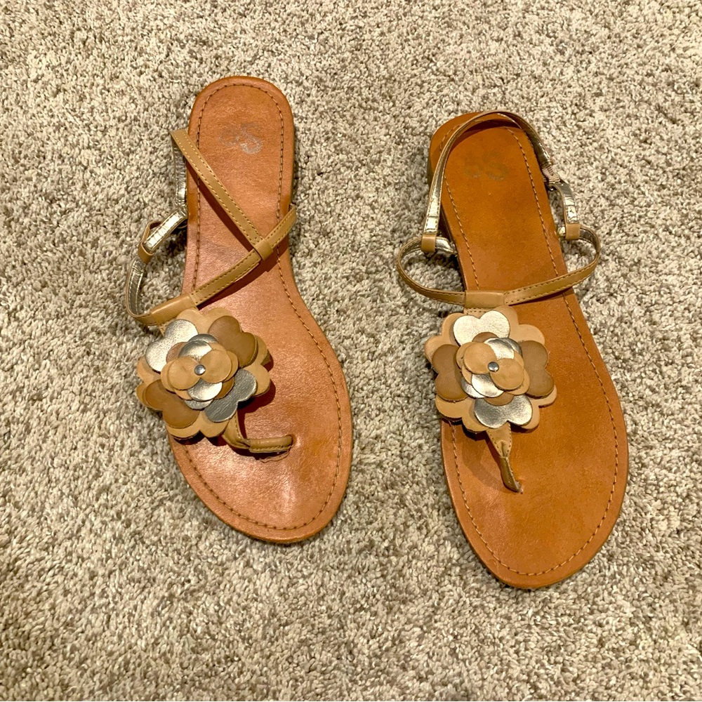 Tan, comfortable sandals, worn only a few times, cute with summer dresses